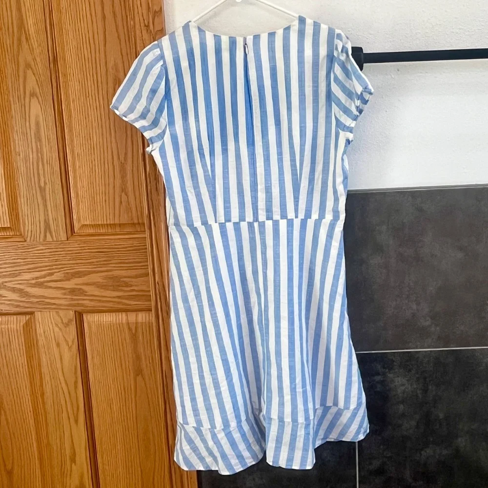 J. Crew Factory Blue and White Striped Faux Wrap Cotton Dress Size 6 - Picture 12 of 12